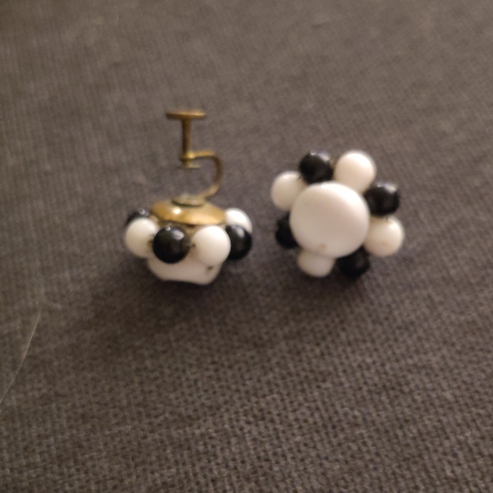 Vintage West Germany Milk Glass Screw Back Earrings 1920-1940s